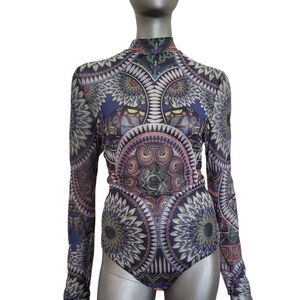 B12. K Glam Sheer Patterned Long Sleeve Bodysuit Size 3X
